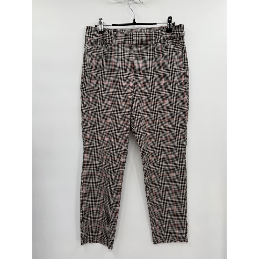 Old Navy 8 Pixie High Rise Pants Womens Black Pink Glen Plaid Ankle Trousers